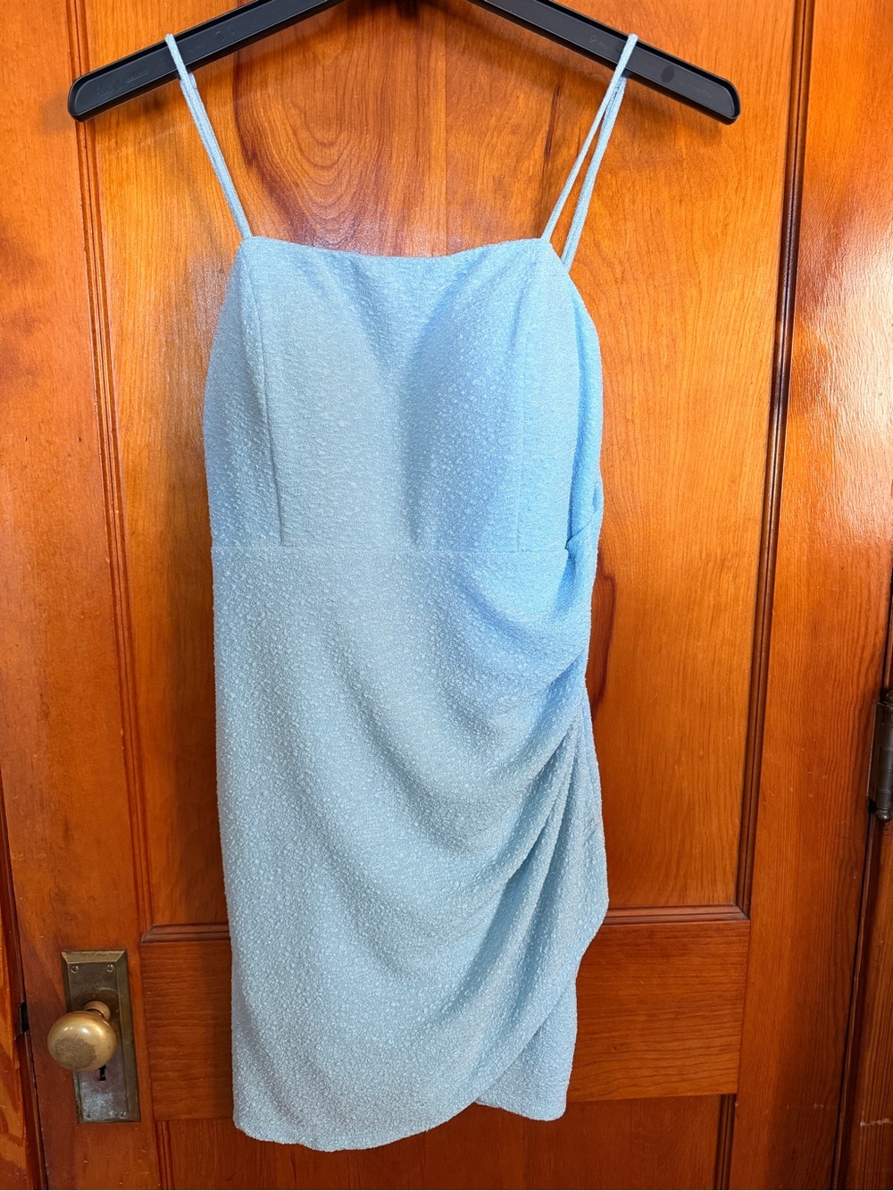 Crystal Doll Baby Blue Spaghetti Strap Ruched Mini Dress